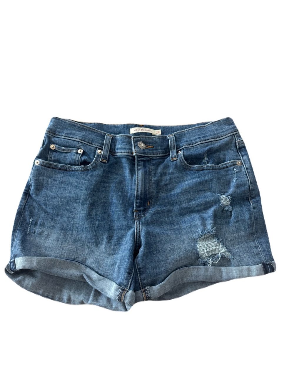 Women's Levi's Dark Blue Denim Roll-Cuff Jean Mid Length Shorts Size 29
